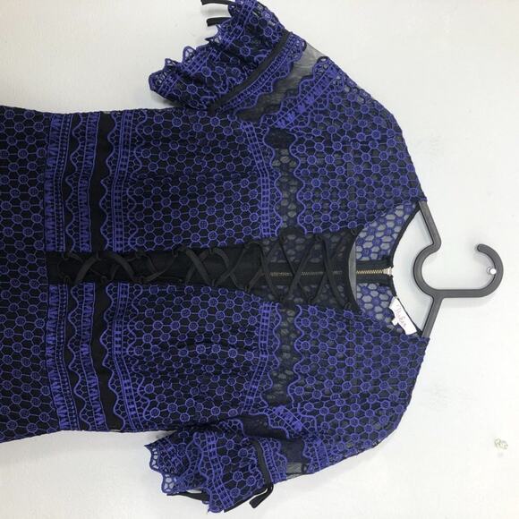 Parker Emilia Blue Ruffle Lace Mini Dress Small - Picture 5 of 10